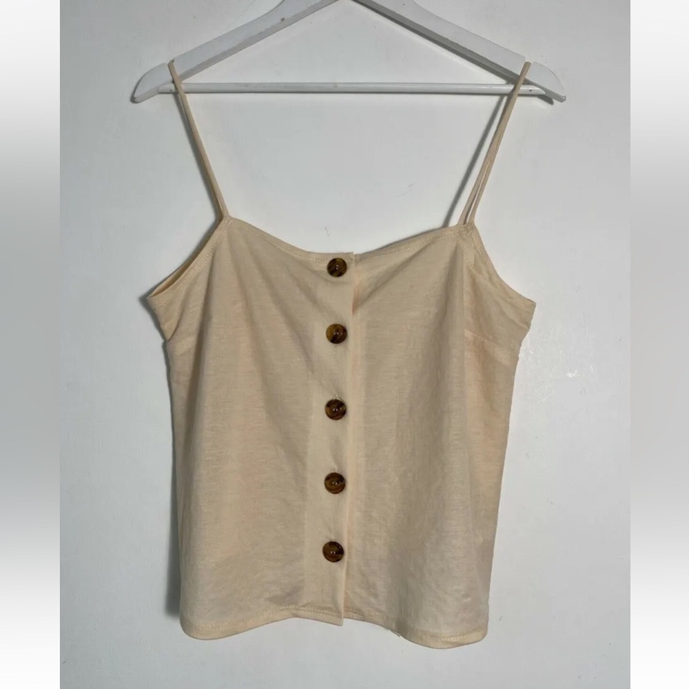 Topshop Button Cami Top Size 12 Beige Tie Back - Picture 1 of 4